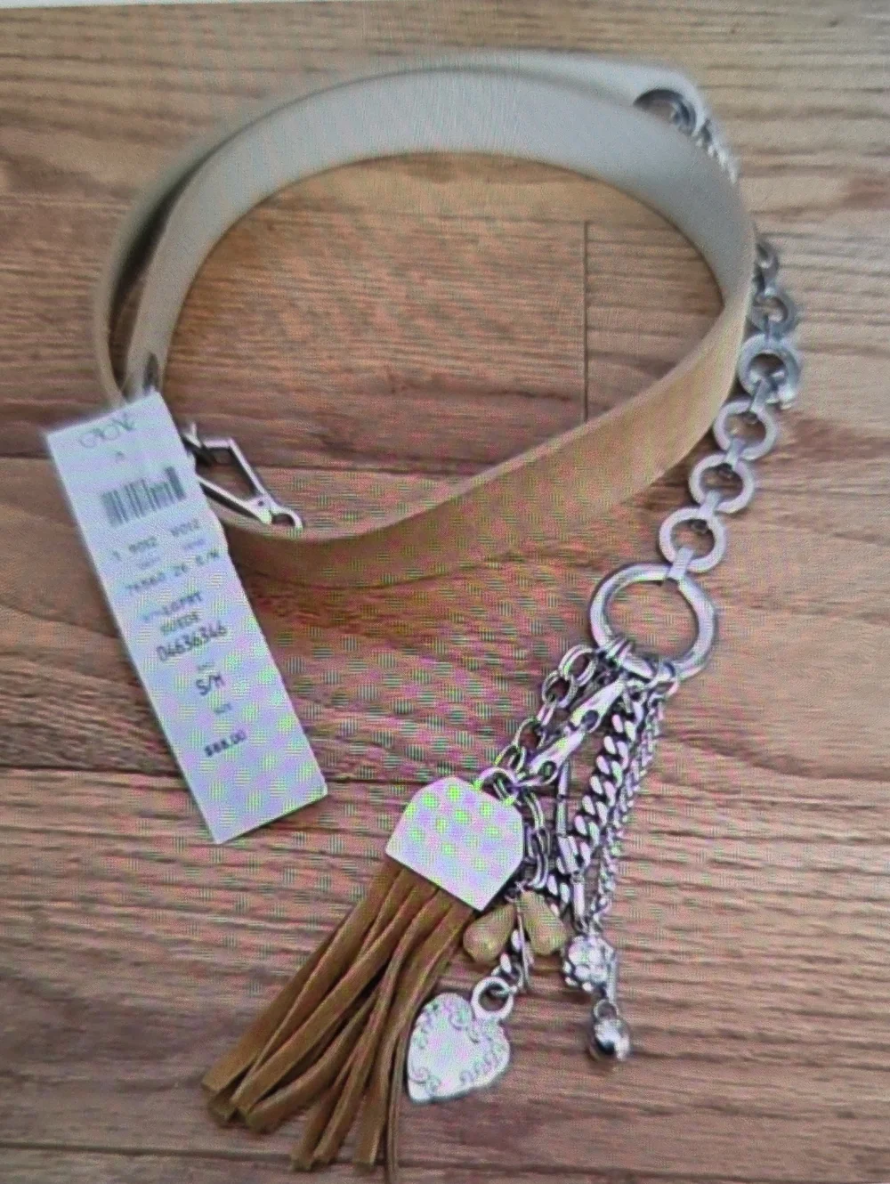 Women’s Tassel Charm Belt - Beige with Silver Hardware